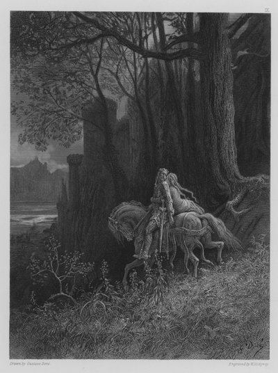 Geraint und Enid reiten davon von Gustave after Dore